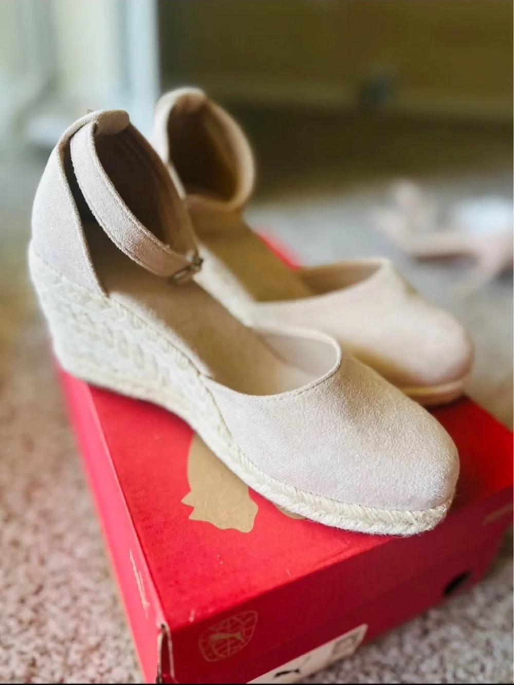 Beige Espadrille Wedge Sandals with Ankle Strap